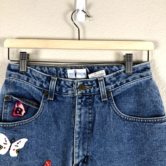 French Dressing Jeans Blue Embellish High Rise Straight Leg Butterfly Womens 8 - Picture 4 of 16